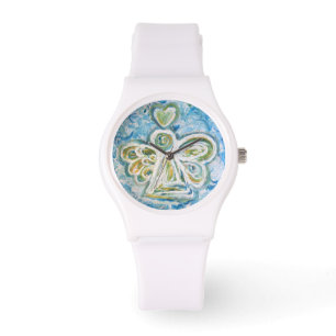 Golden Blue Guardian Angel Custom Watch Design Armbanduhr