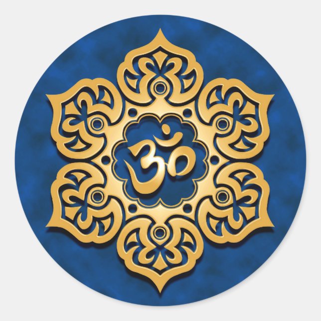 Golden Blue Lotus Blume Om Runder Aufkleber (Vorderseite)