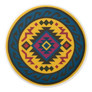 Golden Blue Magenta Diamond Zapotec Keramik Knob Keramikknauf
