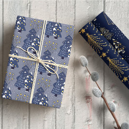 Golden Blue Pine Holiday Packaging Paper Sheets Geschenkpapier Set
