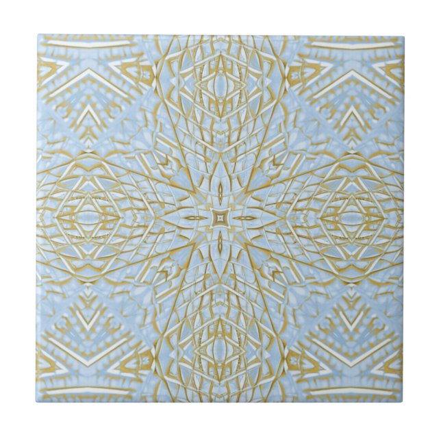 Golden Blue Stern geometrisches Design hell schön Fliese (Vorderseite)