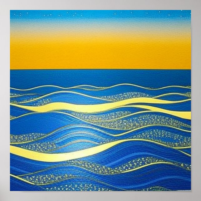 Golden Blue Waves bei Sunset Poster (Vorne)