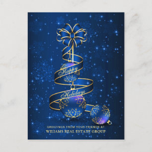 Golden Blue Weihnachtsball Unternehmensgrüße Feiertagspostkarte