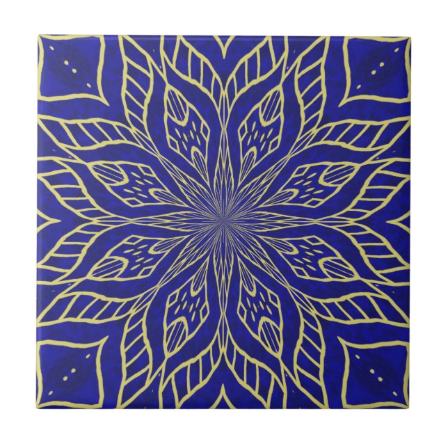 Golden Blume Mandala Fliese (Vorderseite)