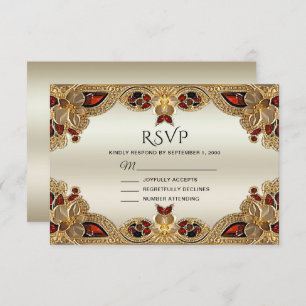 Golden Blume Red Gemstone Splendor RSVP Card