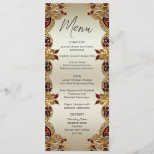Golden Blume Red Gemstone Splendor Wedding Menu Menükarte