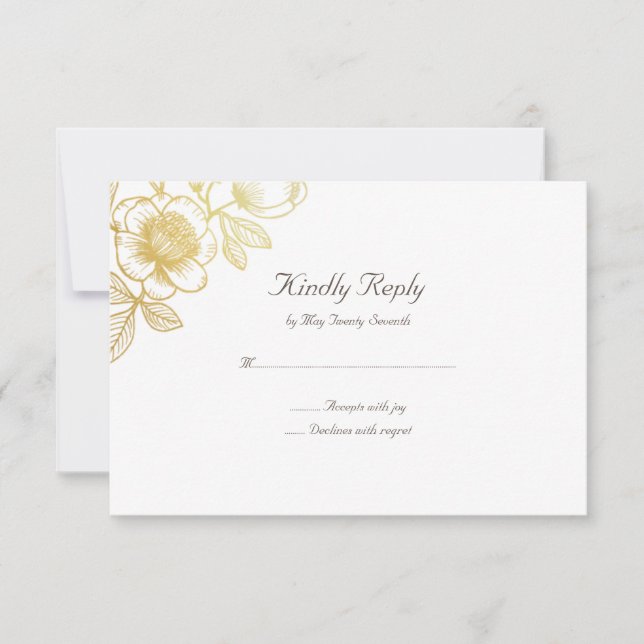 Golden Blume Wedding RVSP Card RSVP Karte (Vorderseite)