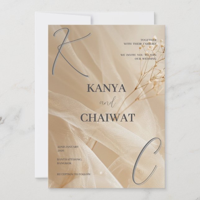 Golden Blush Botanical Wedding Invitation (Devant)