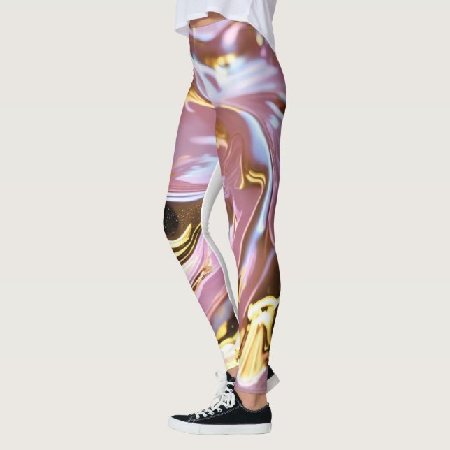"Golden Blush : Léger Leggings rose avec Or Blanc (Gauche)
