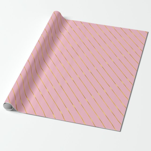Golden Blush Pink Glam Gold gestreift Moderne Geschenkpapier (Ungerollt)