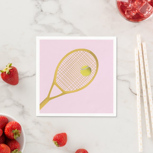Golden & Blush Pink Modernes Tennisball Ball Racke Serviette (Beispiel)