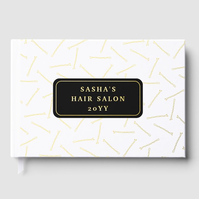 Golden Bobby Button Pattern Friseur Salon Gästebuch (Vorderseite)