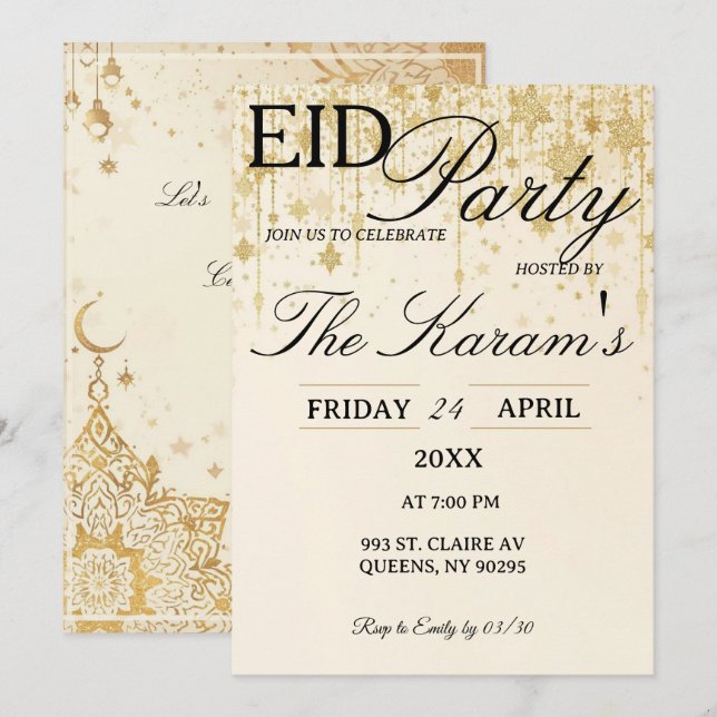 Golden Boho elegant Eid Party Invitation  (Devant / Derrière)