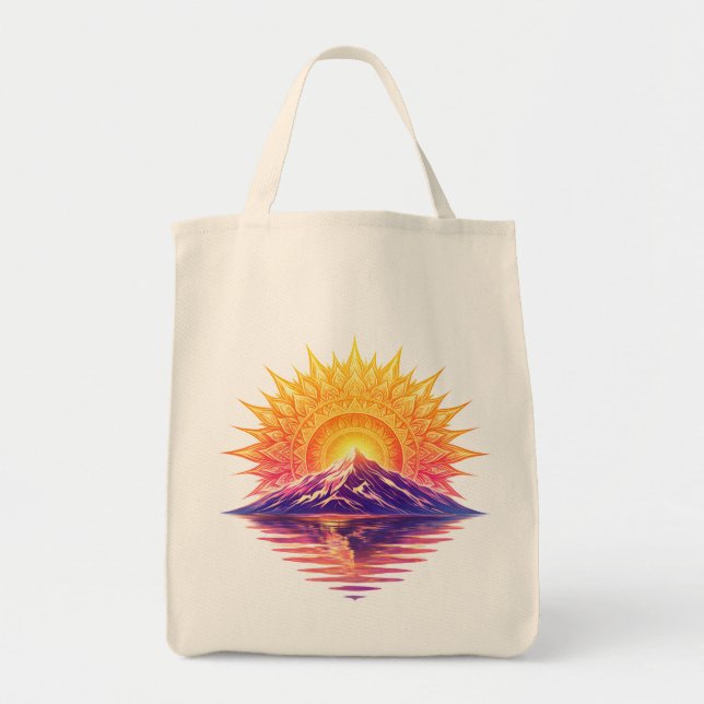 Golden Boho Mandala Sun Mountain Sunset Reflection Tragetasche (Vorne)