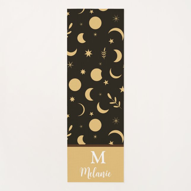 Golden Boho Moon Phases mit Monogramm Yogamatte (Vorderseite)