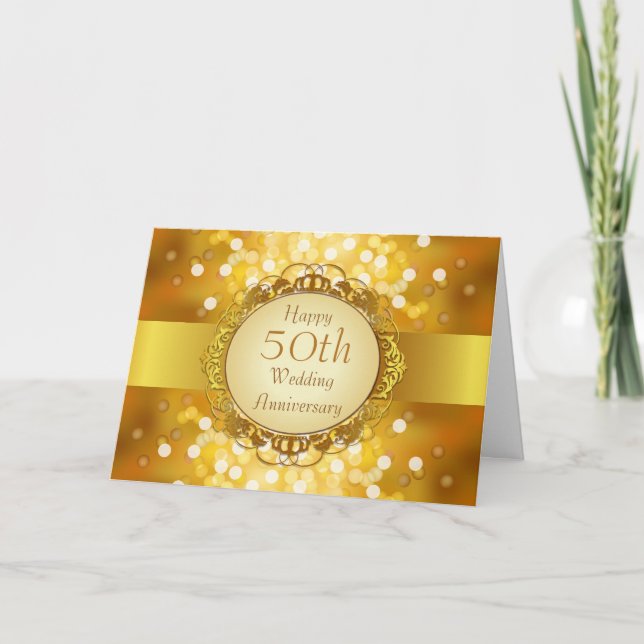 Golden Bokeh 50-Jubiläumskarte Karte (Vorderseite)