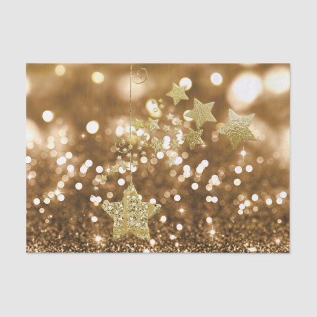 Golden Bokeh Imitats Glitzer & Stars Seidenpapier (Vorderseite)