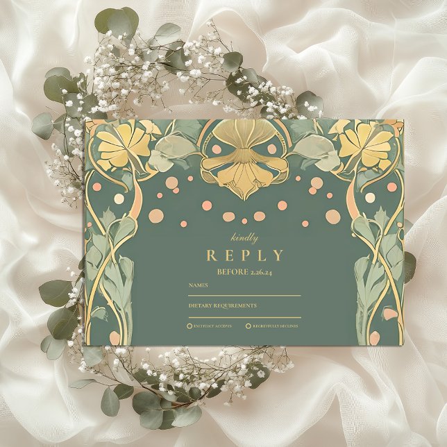 Golden Botanic Art Nouveau RSVP Karte (Von Creator hochgeladen)