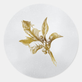 Golden Botanical Holiday Holly Runder Aufkleber