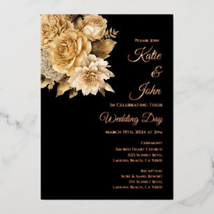 Golden Bouquet-Black and Gold Wedding Folieneinladung