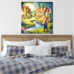 Golden Boy by Stream Painting Canvas Print Leinwanddruck