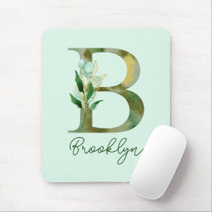 Golden Branches Foliage Greenerity Letter B Monogr Mousepad
