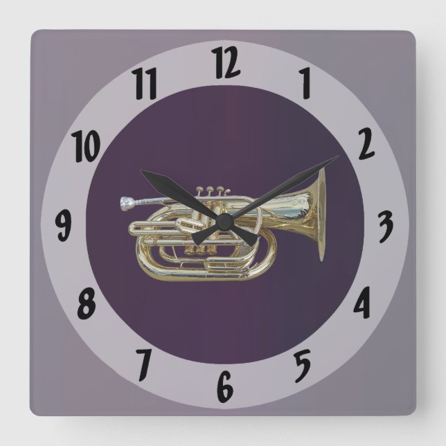 Golden Brass Euphonium Quadratische Wanduhr (Vorderseite)