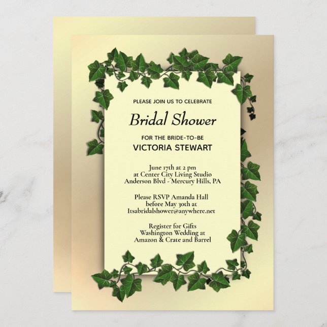 Golden Bridal Shower Invitation Cadeau S'inscrire (Devant / Derrière)