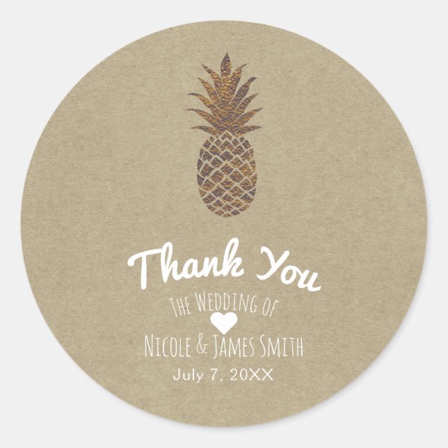 Golden Bronze Ananas Kraft Natural Tropical Runder Aufkleber (Vorderseite)
