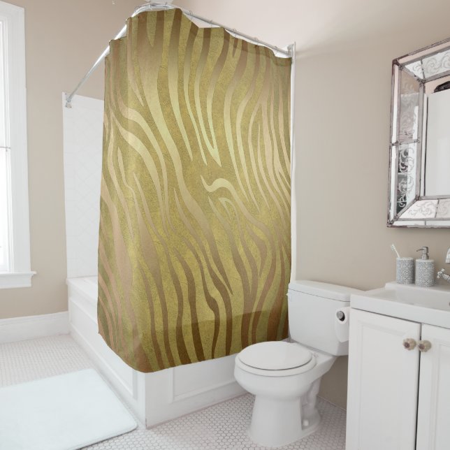 Golden Bronze Zebra Print Jungle Safari Glam Duschvorhang (Beispiel)