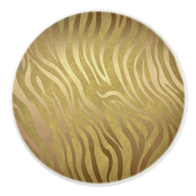 Golden Bronze Zebra Print Jungle Safari Glam Keramikknauf (Vorderseite)