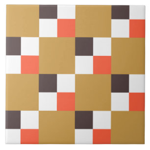 Golden Brown and Coral Schachbrett Muster Fliese