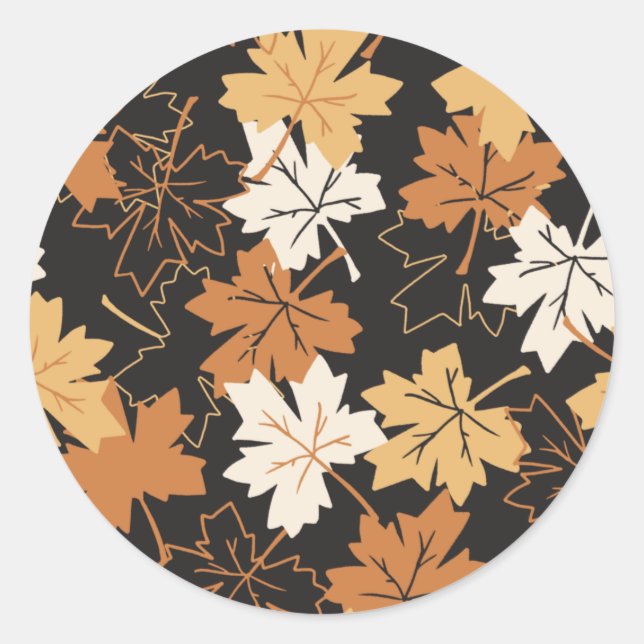 Golden Brown Autumn Pattern Black Ver Runder Aufkleber (Vorderseite)