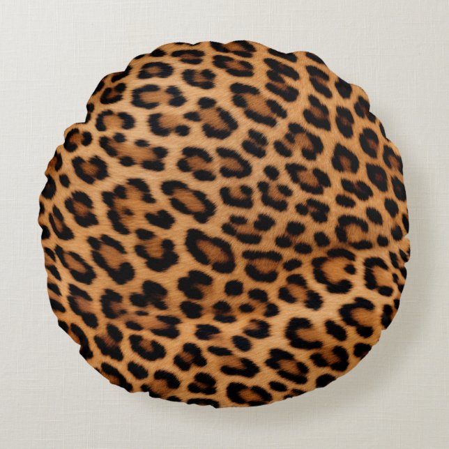 Golden Brown Black Leopard Cat Rundes Kissen (Vorderseite)