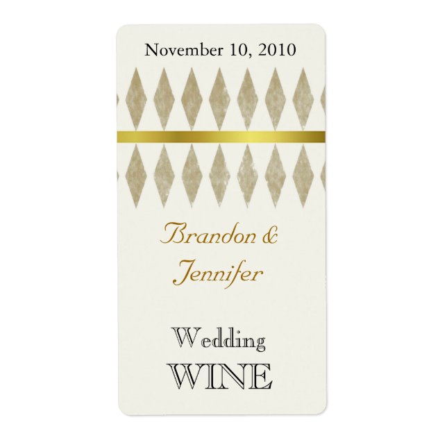 Golden Brown Diamonds Wedding Mini Wine Labels (Vorne)