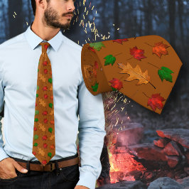 Golden Brown Fall Leaves Pattern Tie Krawatte