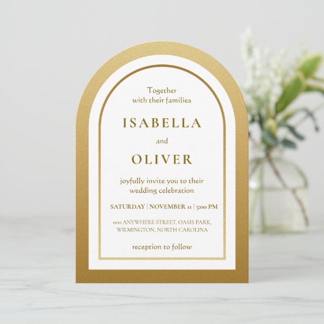 Golden brown gradient elegant wedding einladung (Stehend Vorderseite)