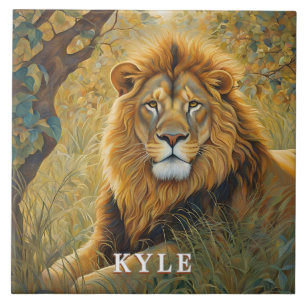 Golden Brown Safari Lion Fliese