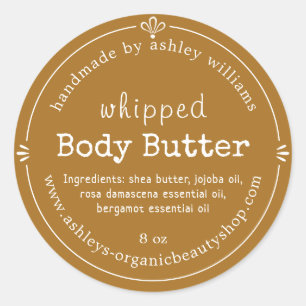 Golden Brown Schrift Handgemachte Körperbutter Eti Runder Aufkleber