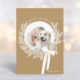 Golden Brown Weihnachtskranz Minimales Foto Feiertagskarte