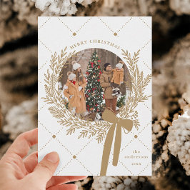 Golden Brown & White Christmas Wreath Foto Feiertagskarte