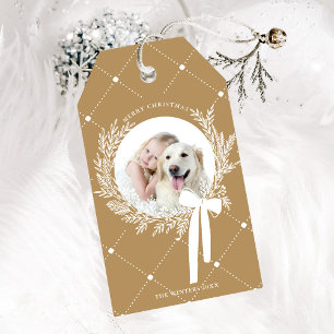 Golden Brown & White Christmas Wreath Foto Geschenkanhänger