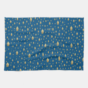 golden buddha in blue geschirrtuch