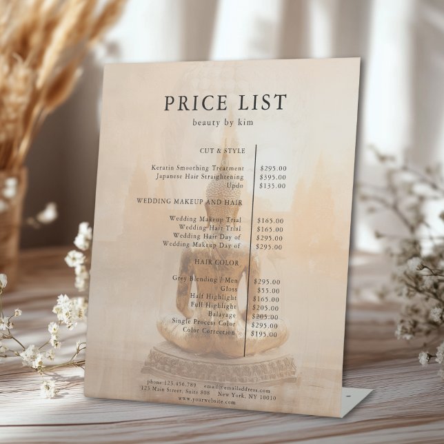 Golden Buddha Salon Price List Sockelschild (Custom Golden Buddha Salon Price List Pedestal Sign)