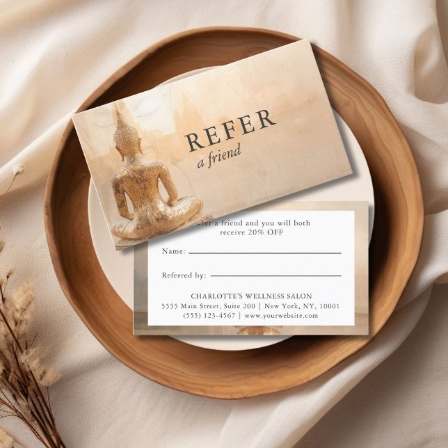 Golden Buddha – Yoga Reiki Salon  Empfehlungskarte (Golden Buddha – Yoga Reiki Salon Custom Referral Card)