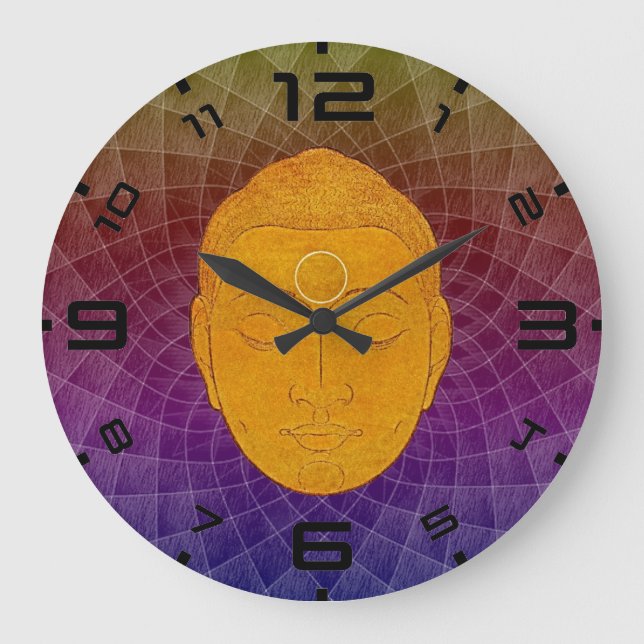 Golden Buddha Zen Mandala Wall Clock Große Wanduhr (Vorderseite)