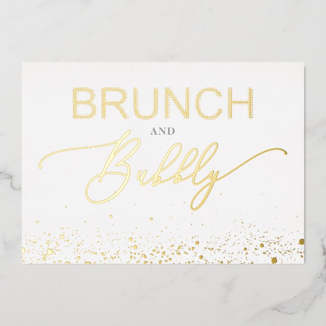 Golden Budget Brunch & Bubbly Quote Bridal Shower Folieneinladung (Vorderseite)