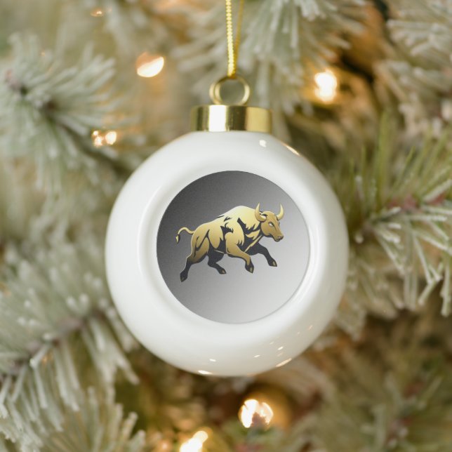 Golden Bull – Strength & Prosperity Emblem Keramik Kugel-Ornament (Baum)