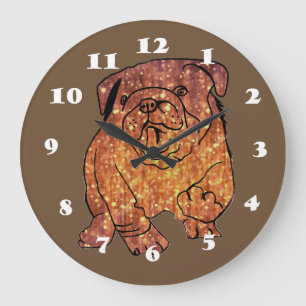 Golden Bulldog Round (Grande horloge murale)