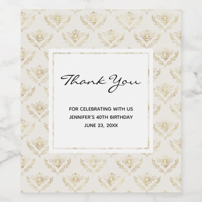 Golden Bumble Bee mit einem Crown Pattern Gastgesc Weinetikett (Einzelnes Label)